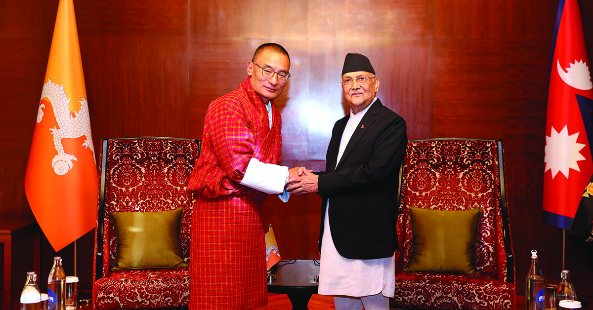 PM Oli Meets PM of Bhutan Tobgay