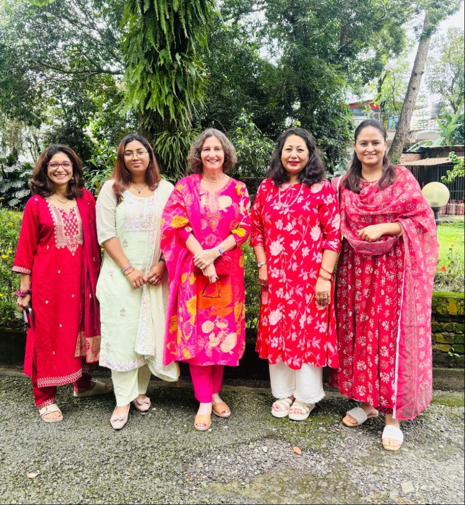 The Australian Ambassador to Nepal, Leann Johnston, is with the women staff at the embassy premises.
