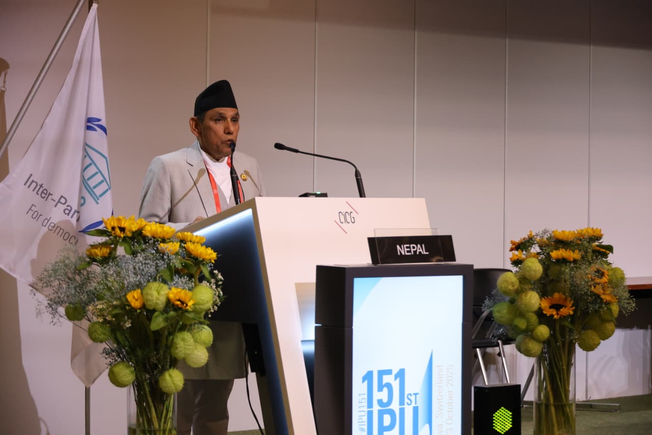 Chairperson Dahal addresses the 151st Session of the Inter-Parliamentary Union in Geneva