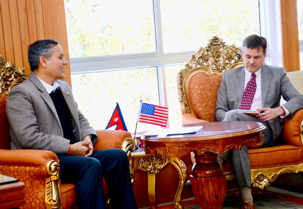 Home Minister Aryal Receives Courtesy Call from US  Chargé d’Affaires Urbom