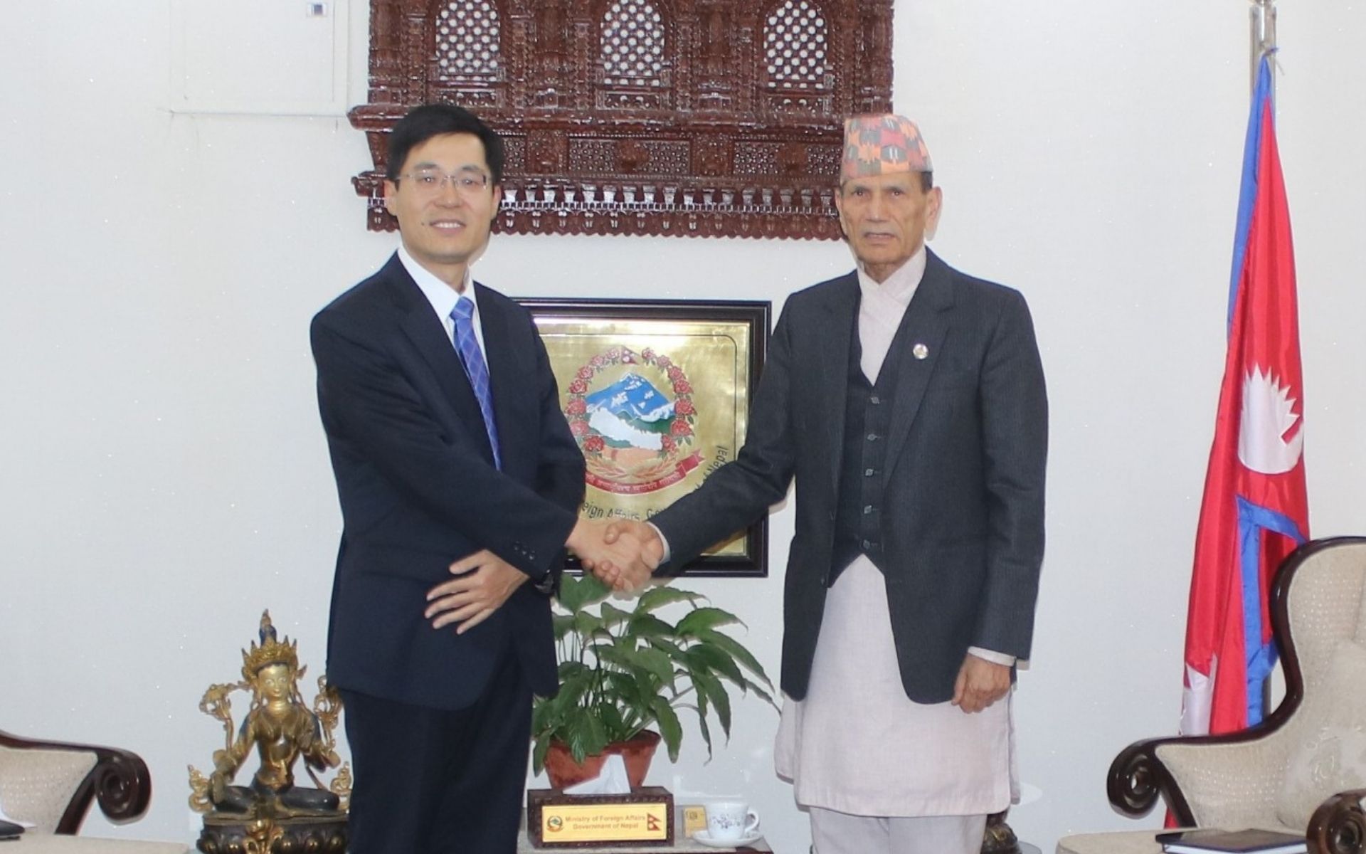 Chinese Chargé d’Affaires Zhou Pan Meets Foreign Minister Sharma