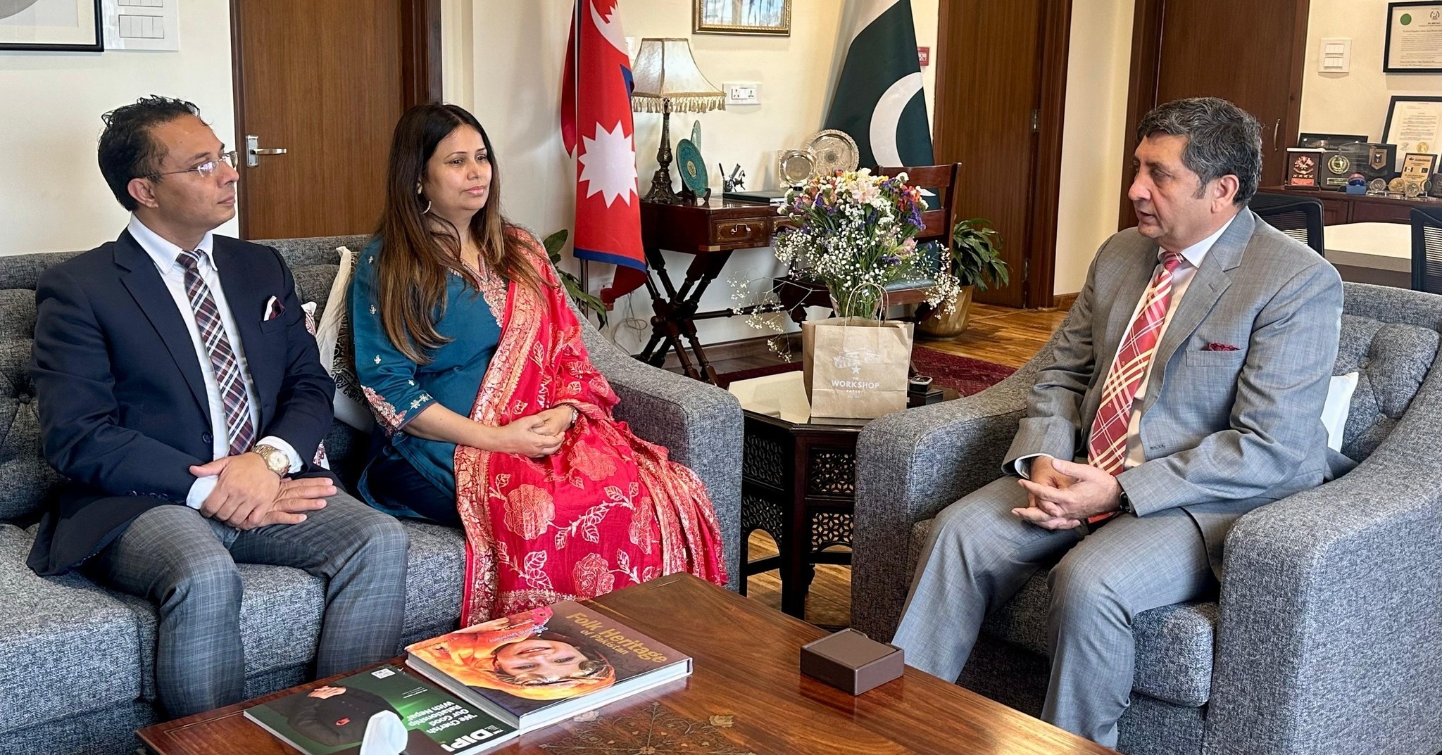 Pakistani Ambassador Abrar Receives President of the Ambassadors Club Nepal Dr. Sarmila and Publisher of The Diplomat Nepal magazine Bimal