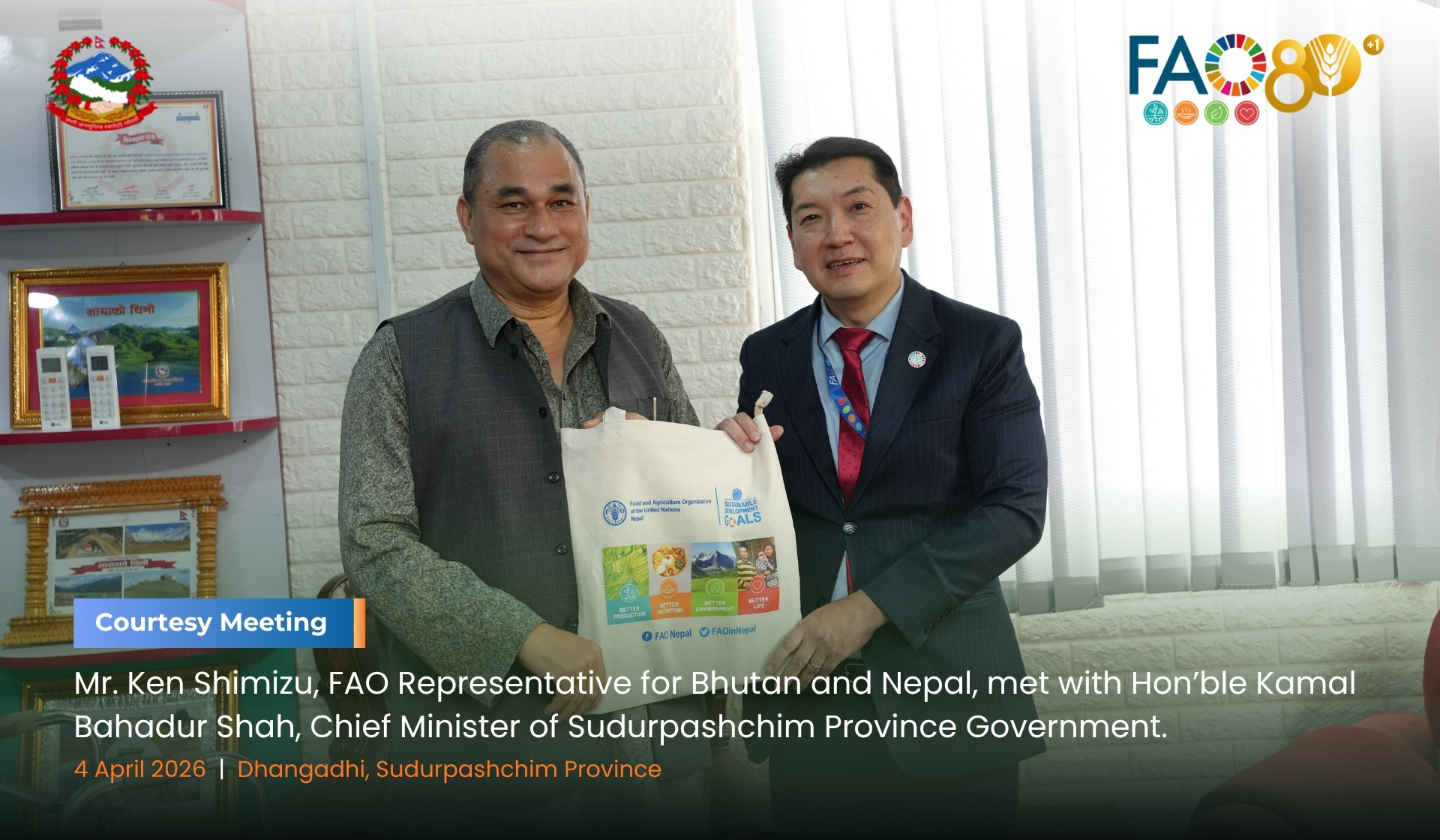 FAO Representative Ken meets CM of Sudarpashchim Province