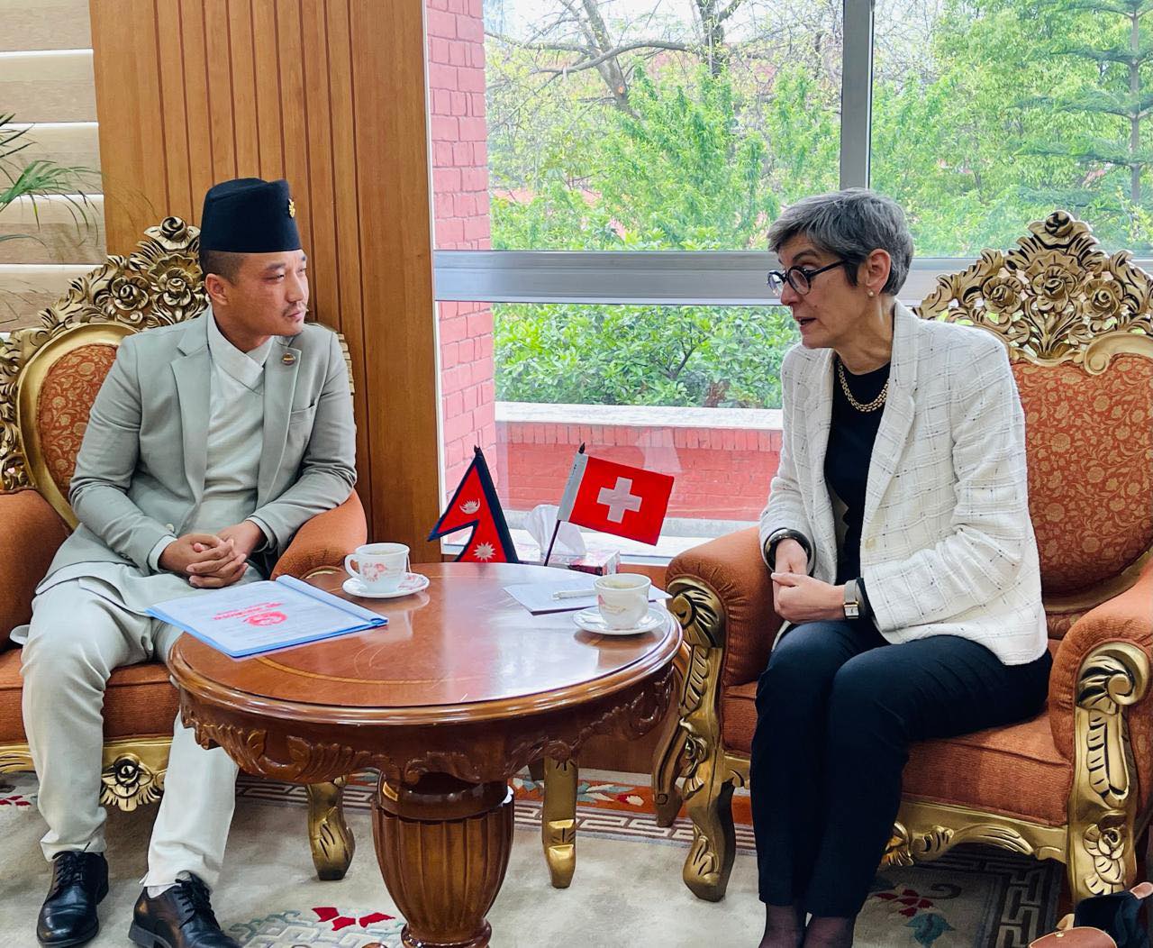 Ambassador Meuwly of Switzerland on a Courtesy Call with Home Minister Gurung