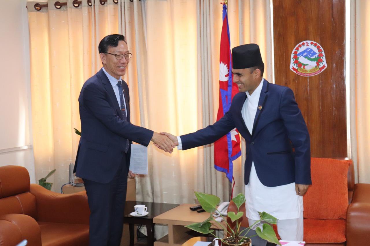 Korean Ambassador Park Pays Courtesy Call on Communication Minister Timilsina