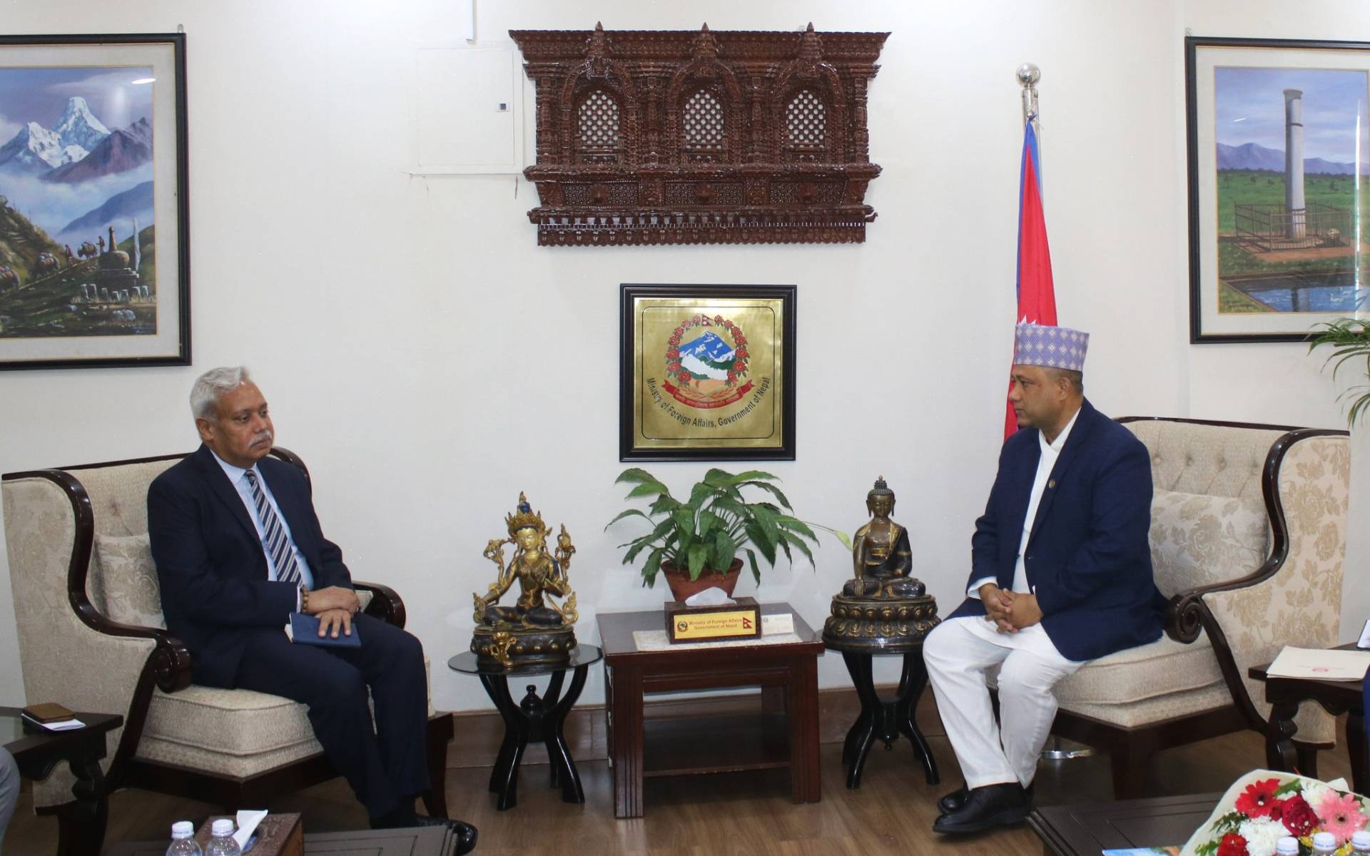 Indian Ambassador Srivastava pays Courtesy Call on Foreign Minister Khanal
