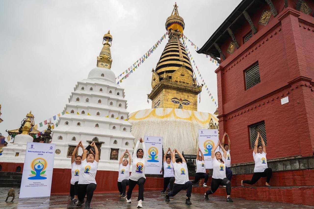Indian Embassy Organizes Yoga Posture Demonstrations at Swayambhunath