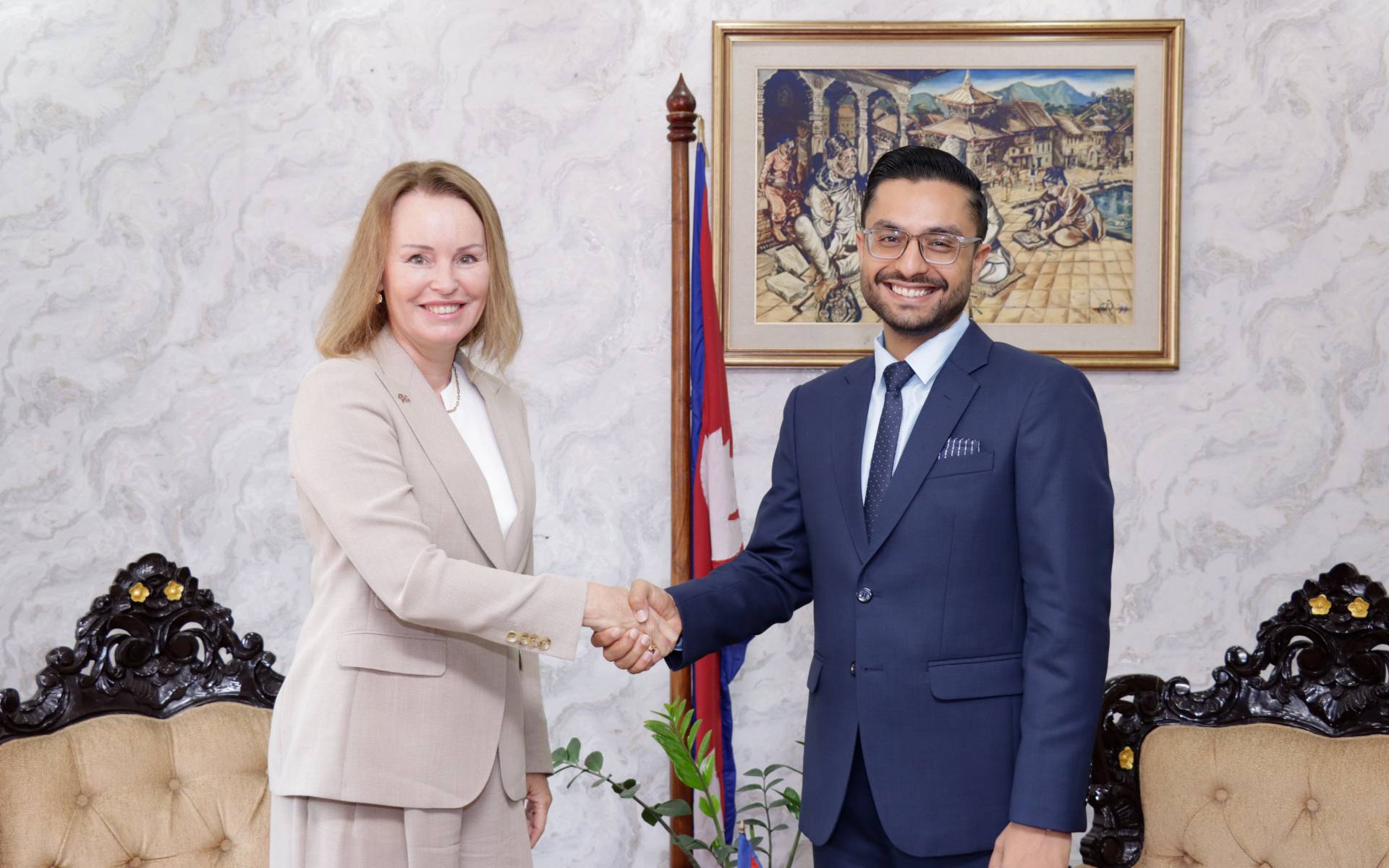 Norwegian Ambassador Mjøs Pays Courtesy Visit to Education Minister Pokharel