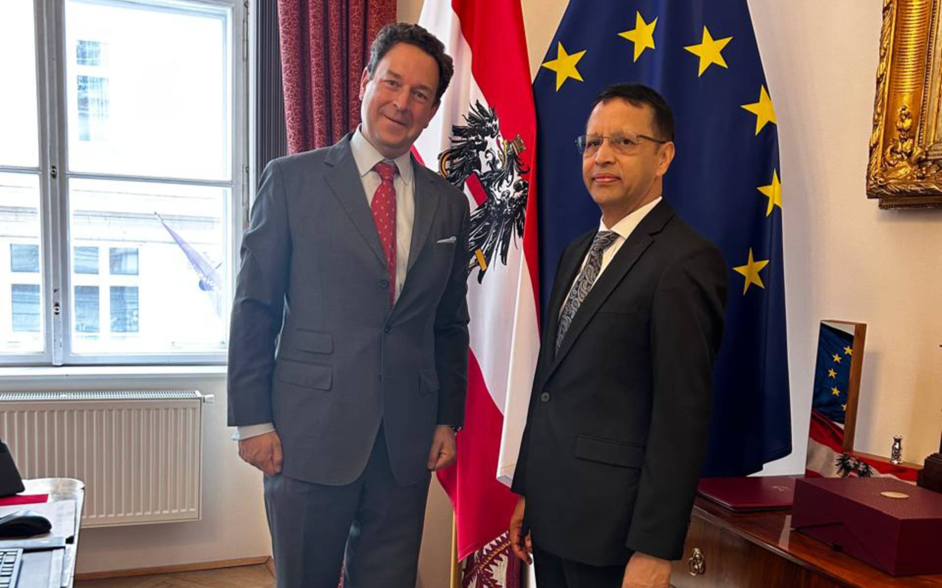 Ambassador Regmi Meets Protocol Chief Hennig and Austrian Coffee and Tea Association Managing Director Antonius