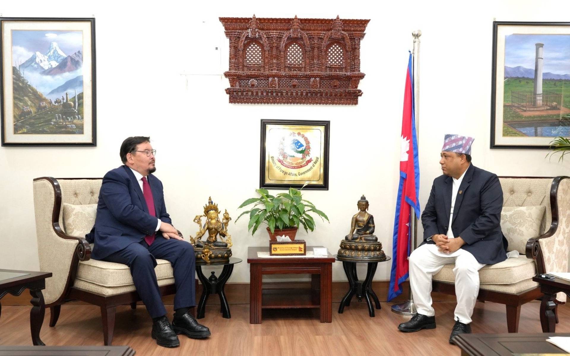 Former Mongolian Prime Minister Gombojav Pays Courtesy Call on Foreign Minister Khanal