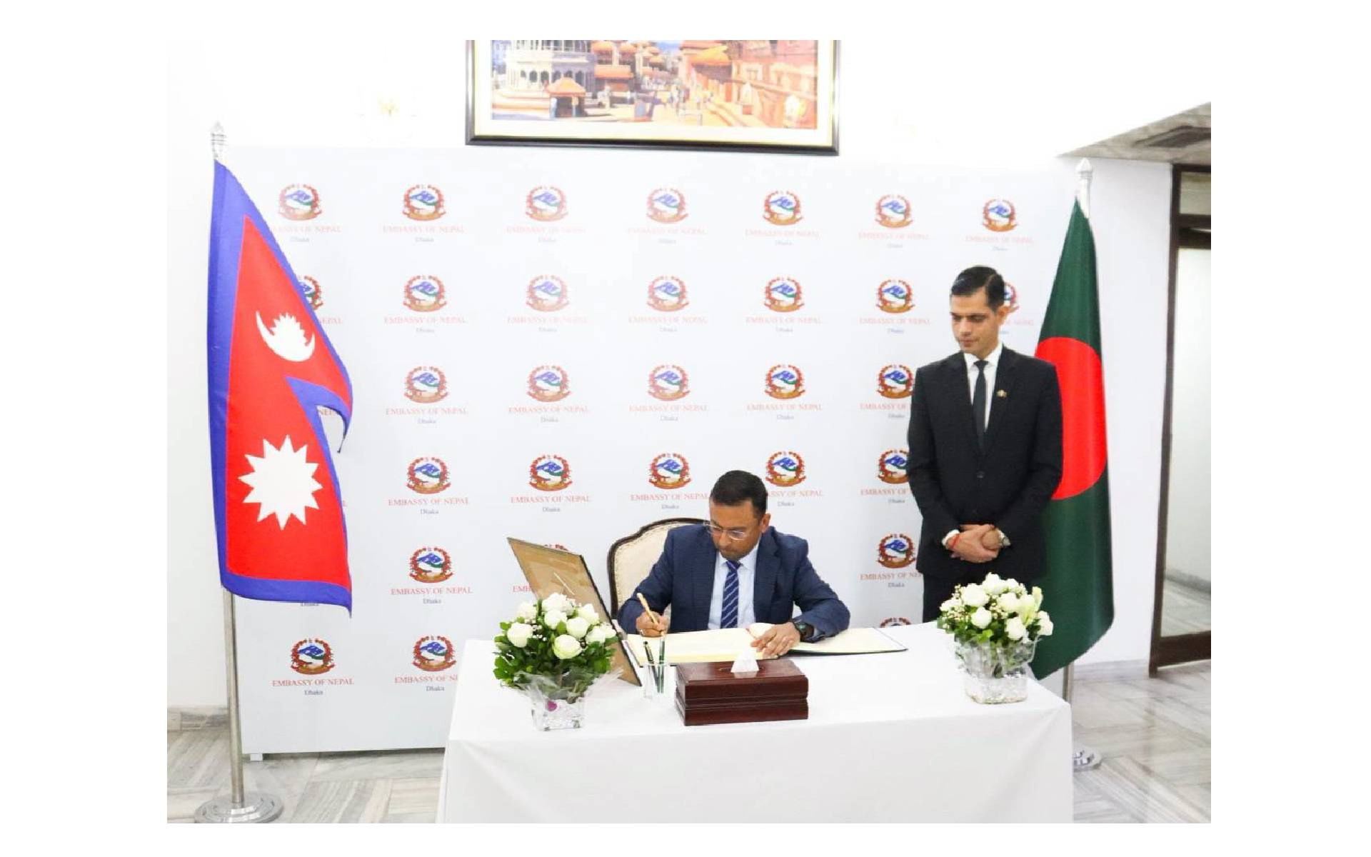 Bangladesh State Minister Kobir Visits the Nepal Embassy to Sign the Condolence Book 