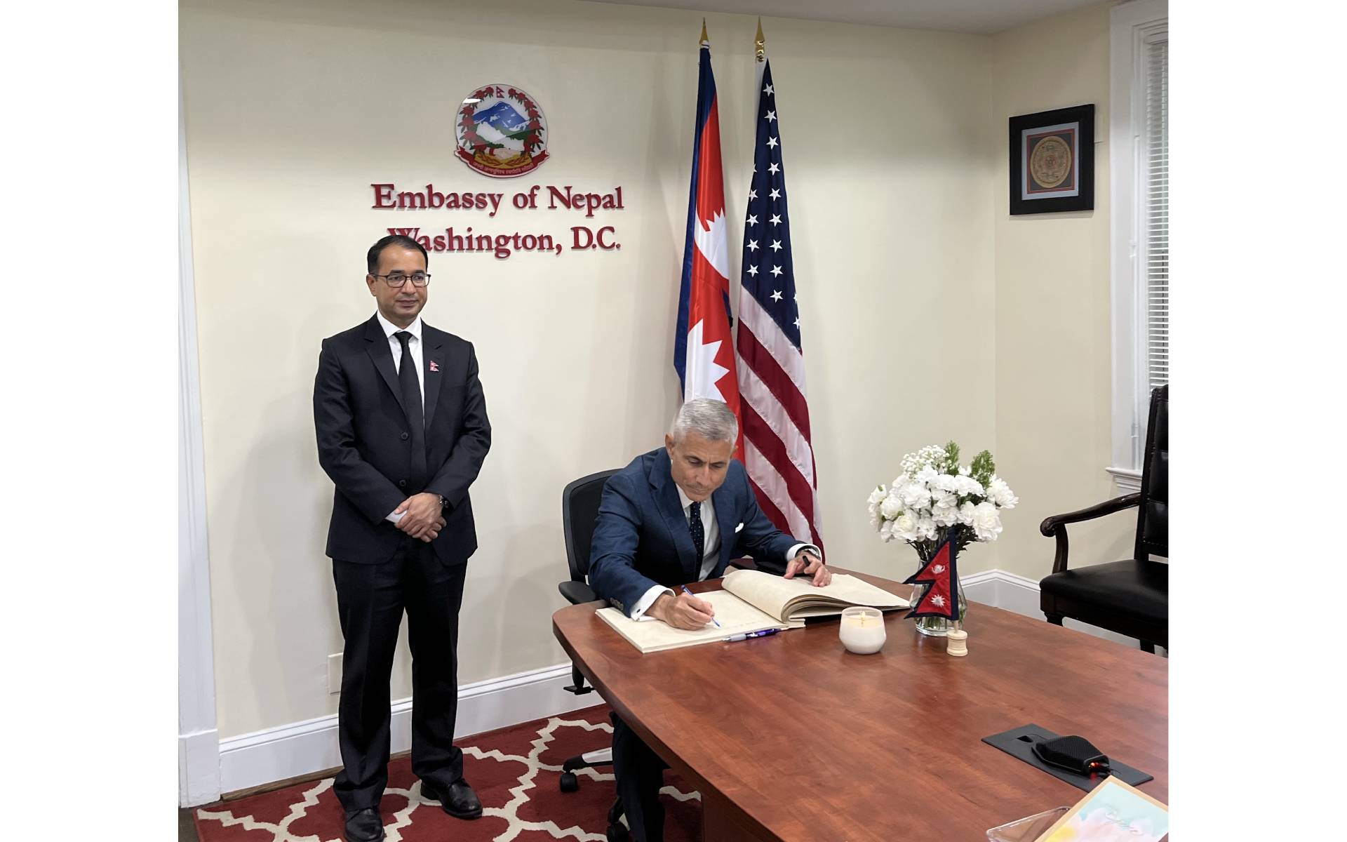 Assistant Secretary of State Kapur Signs Condolence Book in Nepal Embassy  