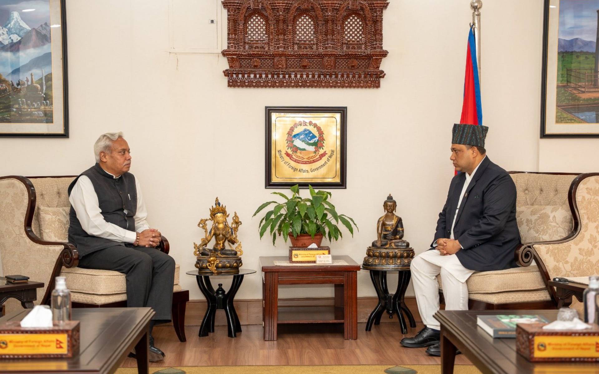 Foreign Minister Khanal Receives Indian Ambassador Srivastava for a Farewell Call