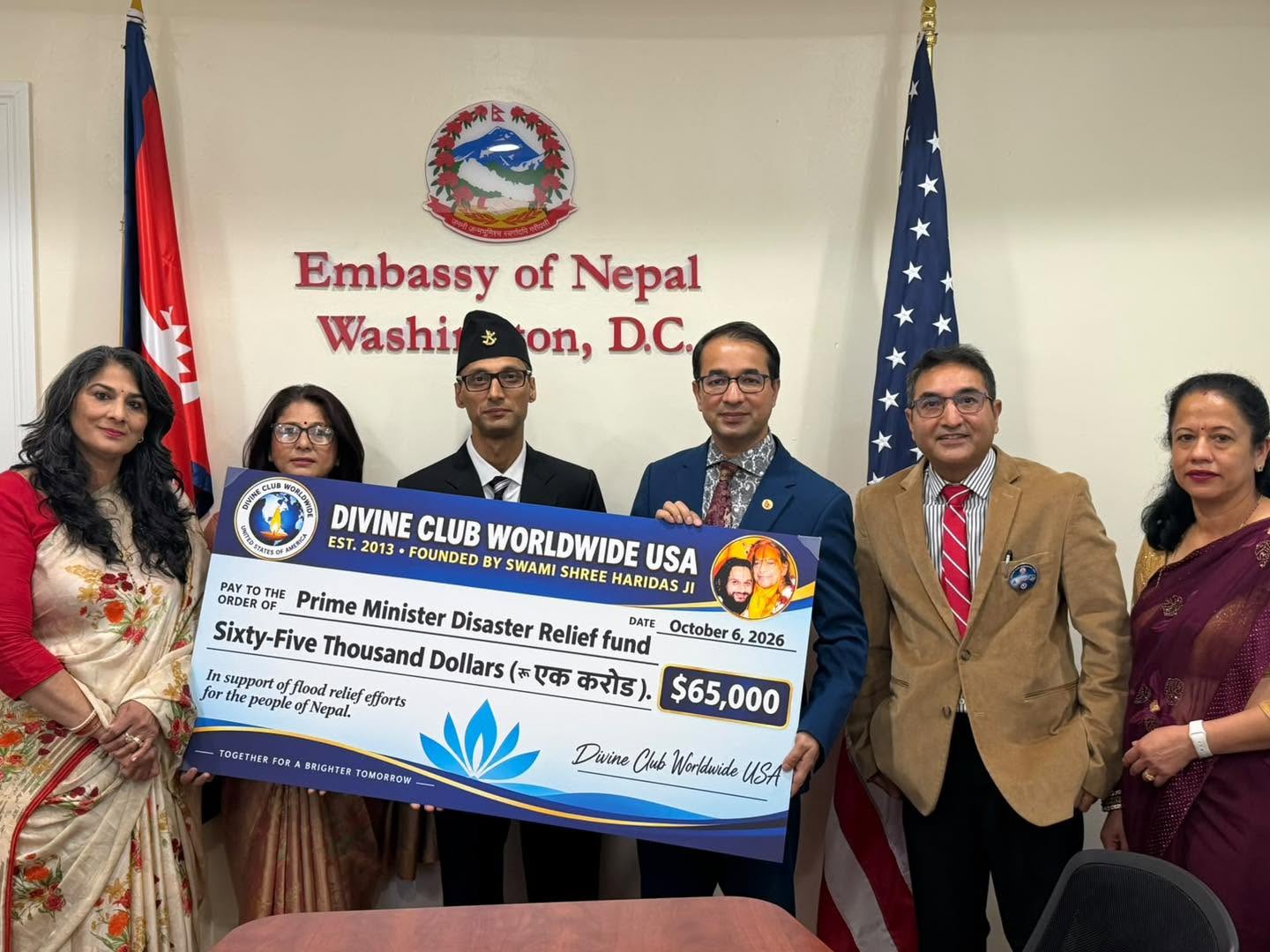 Divine Club Worldwide Contributes USD 65,000 to Prime Minister’s Disaster Relief Fund