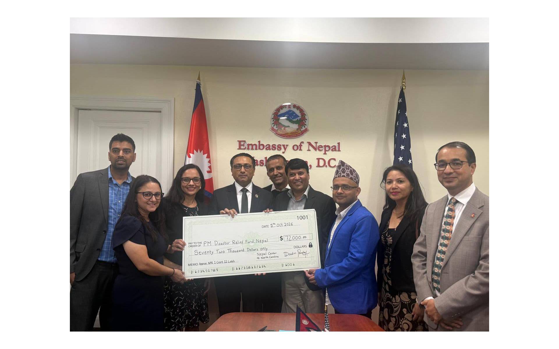 Nepali Diaspora in USA Hands Over Contribution to Finance Minister Wagle for Disaster Relief Fund 